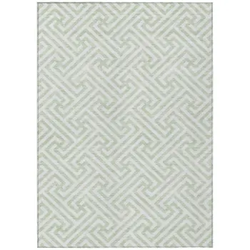 10' X 14' Mint Green Artichoke Green And Ivory Geometric Washable Indoor Outdoor Area Rug