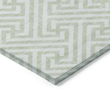 10' X 14' Mint Green Artichoke Green And Ivory Geometric Washable Indoor Outdoor Area Rug