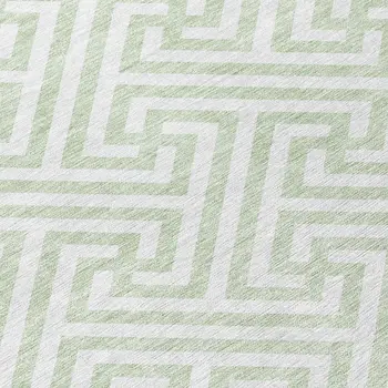 10' X 14' Mint Green Artichoke Green And Ivory Geometric Washable Indoor Outdoor Area Rug