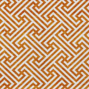 3' X 5' Orange And Ivory Geometric Washable Indoor Outdoor Area Rug