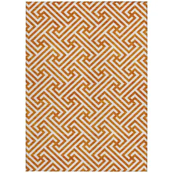 8' X 10' Orange And Ivory Geometric Washable Indoor Outdoor Area Rug