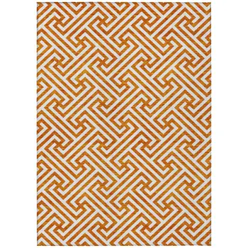 9' X 12' Orange And Ivory Geometric Washable Indoor Outdoor Area Rug