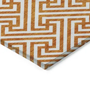 9' X 12' Orange And Ivory Geometric Washable Indoor Outdoor Area Rug