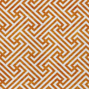 9' X 12' Orange And Ivory Geometric Washable Indoor Outdoor Area Rug