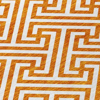 9' X 12' Orange And Ivory Geometric Washable Indoor Outdoor Area Rug