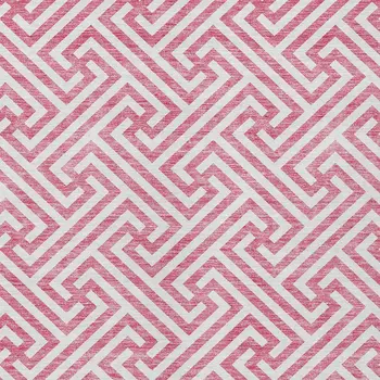 3' X 5' Pink And Ivory Geometric Washable Indoor Outdoor Area Rug