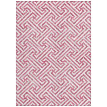 5' X 8' Pink And Ivory Geometric Washable Indoor Outdoor Area Rug
