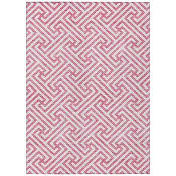 5' X 8' Pink And Ivory Geometric Washable Indoor Outdoor Area Rug