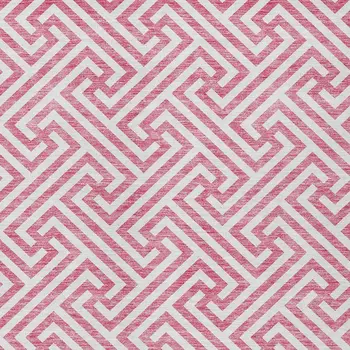 5' X 8' Pink And Ivory Geometric Washable Indoor Outdoor Area Rug