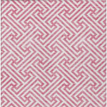 9' X 12' Pink And Ivory Geometric Washable Indoor Outdoor Area Rug