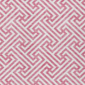 9' X 12' Pink And Ivory Geometric Washable Indoor Outdoor Area Rug