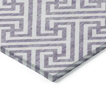 3' X 5' Purple And Ivory Geometric Washable Indoor Outdoor Area Rug