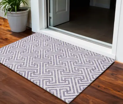 5' X 8' Purple And Ivory Geometric Washable Indoor Outdoor Area Rug