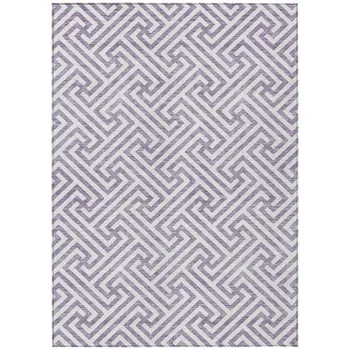 5' X 8' Purple And Ivory Geometric Washable Indoor Outdoor Area Rug