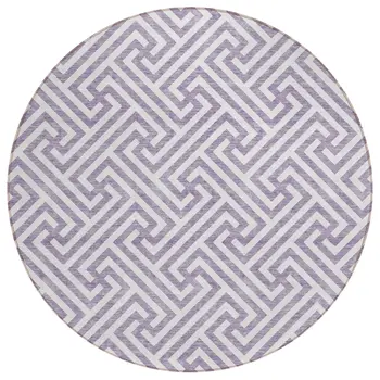 8' Purple And Ivory Round Geometric Washable Indoor Outdoor Area Rug
