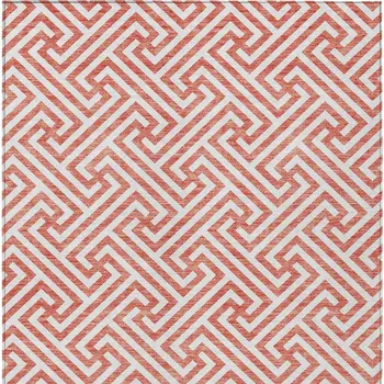 3' X 5' Salmon And Ivory Geometric Washable Indoor Outdoor Area Rug