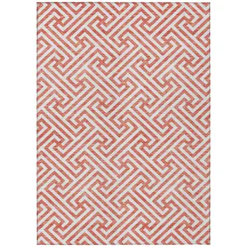 3' X 5' Salmon And Ivory Geometric Washable Indoor Outdoor Area Rug