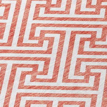 5' X 8' Salmon And Ivory Geometric Washable Indoor Outdoor Area Rug
