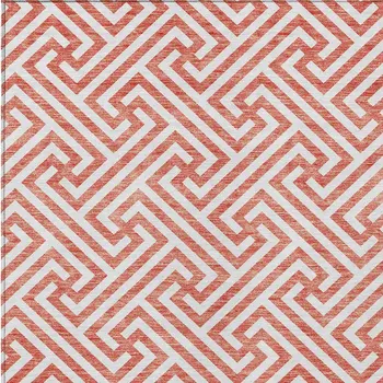 8' X 10' Salmon And Ivory Geometric Washable Indoor Outdoor Area Rug
