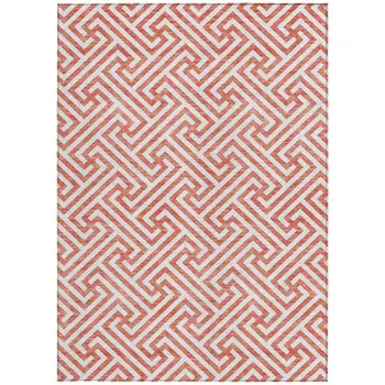 9' X 12' Salmon And Ivory Geometric Washable Indoor Outdoor Area Rug