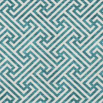 3' X 5' Teal Blue And Ivory Geometric Washable Indoor Outdoor Area Rug