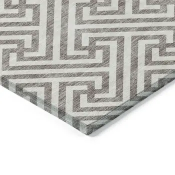5' X 8' Taupe And Ivory Geometric Washable Indoor Outdoor Area Rug
