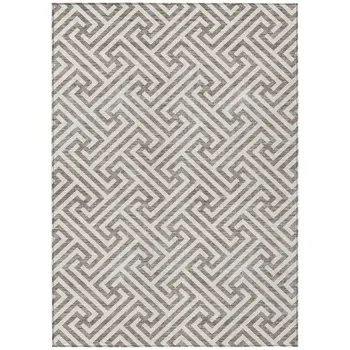 8' X 10' Taupe And Ivory Geometric Washable Indoor Outdoor Area Rug