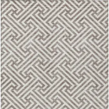 9' X 12' Taupe And Ivory Geometric Washable Indoor Outdoor Area Rug