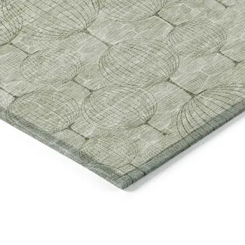 3' X 5' Artichoke Green And Ivory Geometric Washable Indoor Outdoor Area Rug