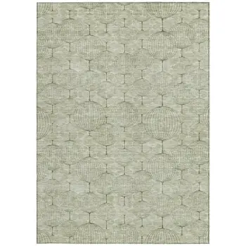 5' X 8' Artichoke Green And Ivory Geometric Washable Indoor Outdoor Area Rug