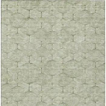 8' X 10' Artichoke Green And Ivory Geometric Washable Indoor Outdoor Area Rug