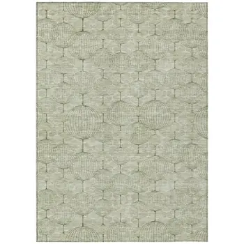 8' X 10' Artichoke Green And Ivory Geometric Washable Indoor Outdoor Area Rug