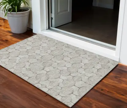 3' X 5' Beige And Brown Geometric Washable Indoor Outdoor Area Rug