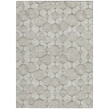 9' X 12' Beige And Brown Geometric Washable Indoor Outdoor Area Rug