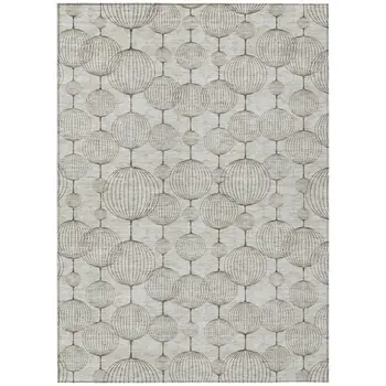9' X 12' Beige And Brown Geometric Washable Indoor Outdoor Area Rug