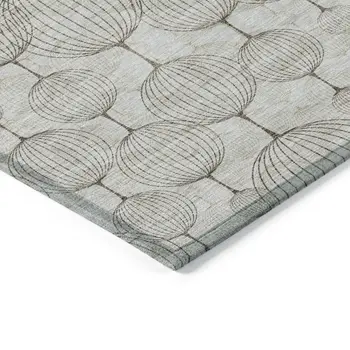 9' X 12' Beige And Brown Geometric Washable Indoor Outdoor Area Rug