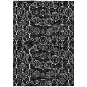 3' X 5' Black Charcoal And Ivory Geometric Washable Indoor Outdoor Area Rug