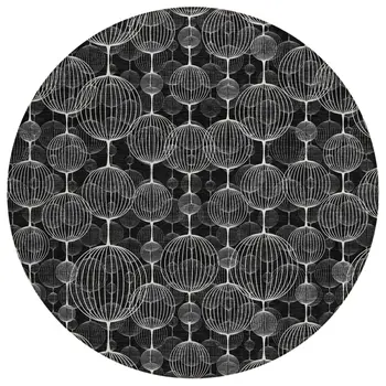 8' Black Charcoal And Ivory Round Geometric Washable Indoor Outdoor Area Rug