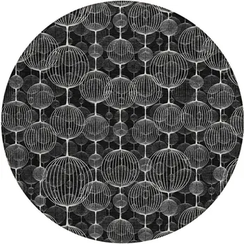 8' Black Charcoal And Ivory Round Geometric Washable Indoor Outdoor Area Rug