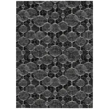8' X 10' Black Charcoal And Ivory Geometric Washable Indoor Outdoor Area Rug