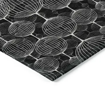 9' X 12' Black Charcoal And Ivory Geometric Washable Indoor Outdoor Area Rug