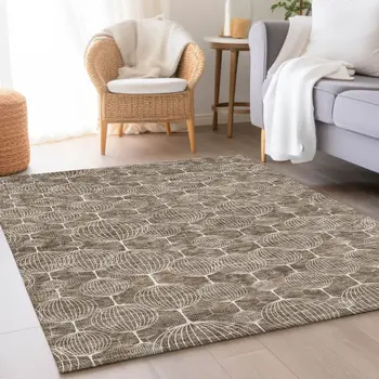 3' X 5' Chocolate And Beige Geometric Washable Indoor Outdoor Area Rug