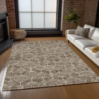 3' X 5' Chocolate And Beige Geometric Washable Indoor Outdoor Area Rug