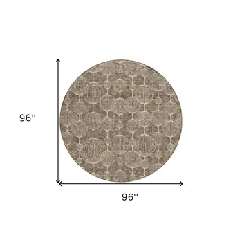 8' Chocolate And Beige Round Geometric Washable Indoor Outdoor Area Rug