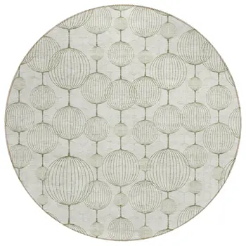 8' Green And Beige Round Geometric Washable Indoor Outdoor Area Rug