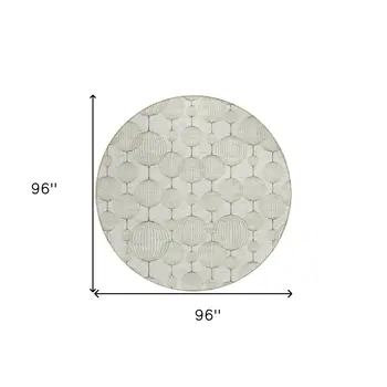 8' Green And Beige Round Geometric Washable Indoor Outdoor Area Rug