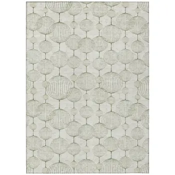 8' X 10' Green And Beige Geometric Washable Indoor Outdoor Area Rug