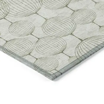 8' X 10' Green And Beige Geometric Washable Indoor Outdoor Area Rug