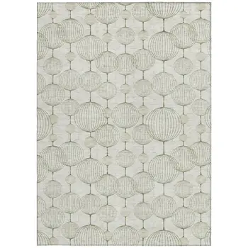 10' X 14' Green And Beige Geometric Washable Indoor Outdoor Area Rug