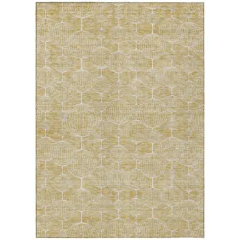5' X 8' Gold Ivory And Beige Geometric Washable Indoor Outdoor Area Rug